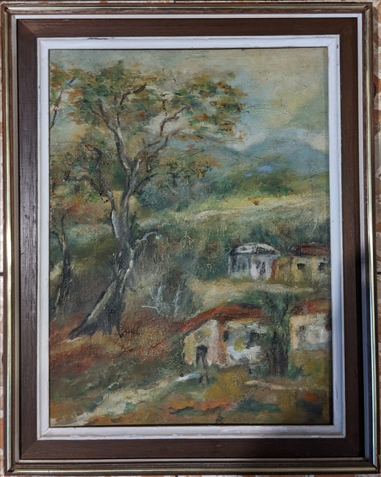 תמונה 1 ,ציור שמן על קרטון נוף כפרי למכירה ברמת גן אומנות  ציורים