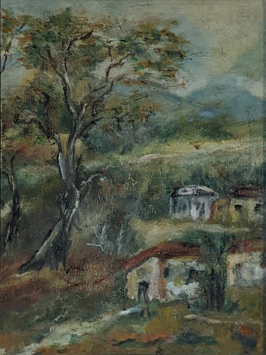 תמונה 2 ,ציור שמן על קרטון נוף כפרי למכירה ברמת גן אומנות  ציורים