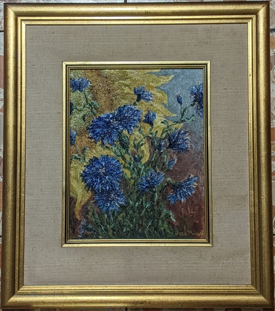 תמונה 1 ,ציור שמן על עץ ישן פרחים למכירה ברמת גן אומנות  ציור