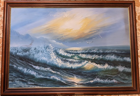 תמונה 1 ,ציור שמן על בד נוף גלים בים למכירה ברמת גן אומנות  ציור