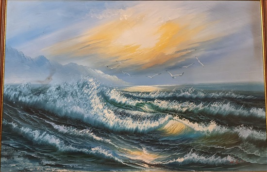 תמונה 2 ,ציור שמן על בד נוף גלים בים למכירה ברמת גן אומנות  ציור
