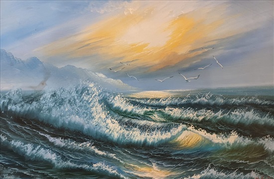 תמונה 3 ,ציור שמן על בד נוף גלים בים למכירה ברמת גן אומנות  ציור