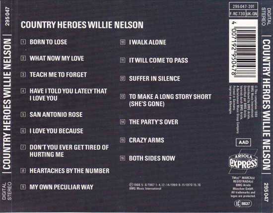 תמונה 2, Willie Nelson Country Heroes למכירה ברמת השרון | אספנות  תקליטים ודיסקים