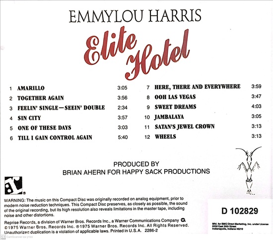 תמונה 2, Emmylou Harris Elite Hotel למכירה ברמת השרון | אספנות  תקליטים ודיסקים