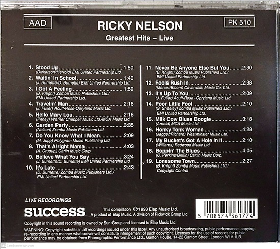 תמונה 2 ,Ricky Nelson Greatest Hits Liv למכירה ברמת השרון אספנות  תקליטים ודיסקים