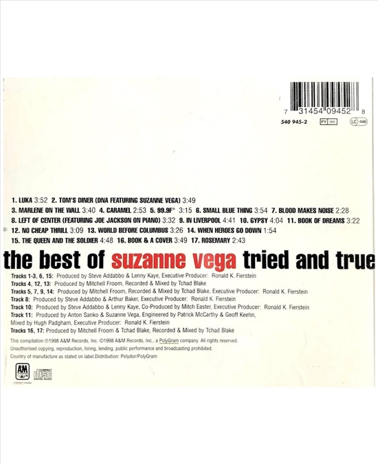 תמונה 2 ,The Best of Suzanne Vega Tried למכירה ברמת השרון אספנות  תקליטים ודיסקים