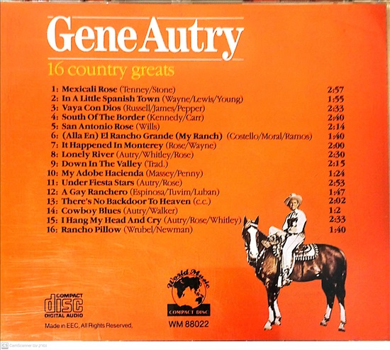 תמונה 2 ,Gene Autry 16 Country Greats למכירה ברמת השרון אספנות  תקליטים ודיסקים