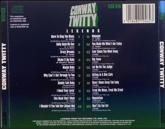 תמונה 2 ,Conway Twitty Legends למכירה ברמת השרון אספנות  תקליטים ודיסקים