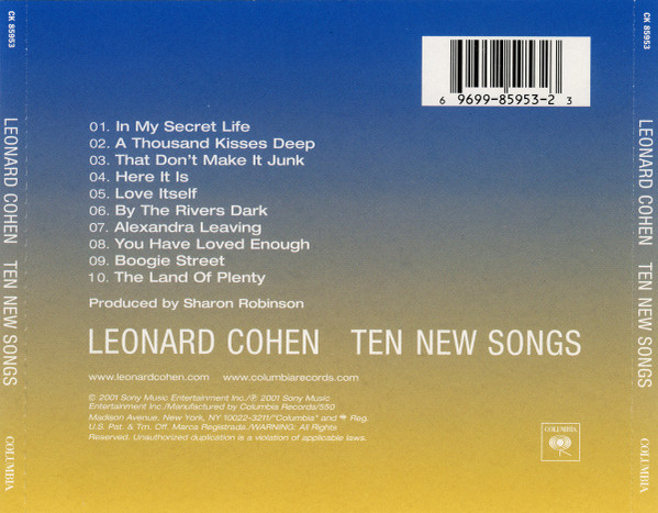 תמונה 2 ,Leonard Cohen Ten New Songs למכירה ברמת השרון אספנות  תקליטים ודיסקים