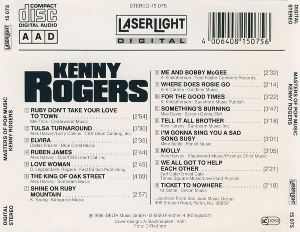 תמונה 2 ,Kenny Rogers Masters of Pop Mu למכירה ברמת השרון אספנות  תקליטים ודיסקים