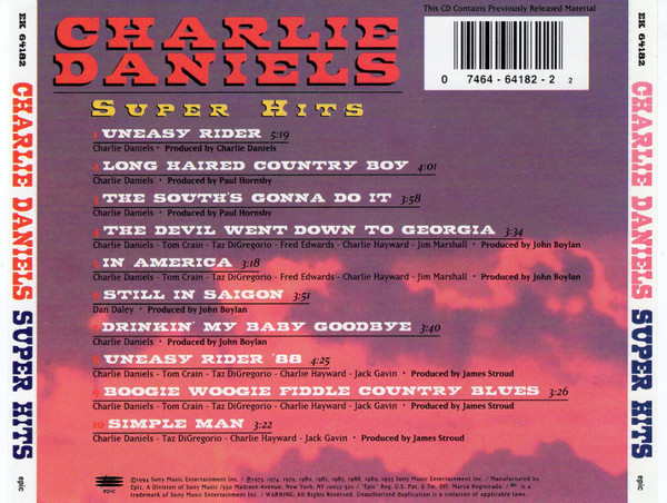 תמונה 2 ,Charlie Daniels Super Hits למכירה ברמת השרון אספנות  תקליטים ודיסקים