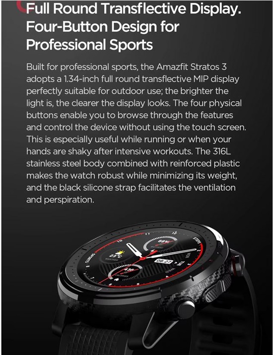 תמונה 3 ,Amazfit Smart Watch Stratos 3 למכירה בפתח תקווה סלולרי  שונות