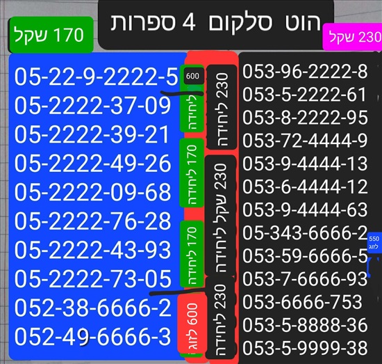 תמונה 1 ,מספרי זהב  למכירה בתל אביב סלולרי  מספרי זהב
