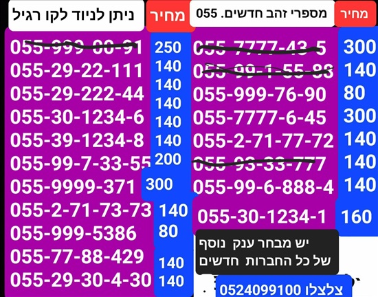 תמונה 10 ,מספרי זהב  למכירה בתל אביב סלולרי  מספרי זהב