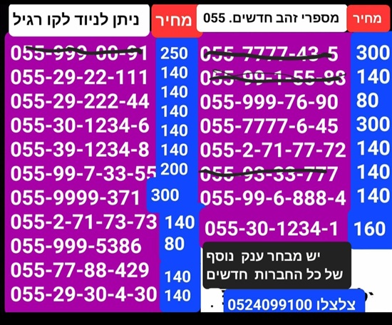 תמונה 5 ,מספרי זהב  למכירה בתל אביב סלולרי  מספרי זהב