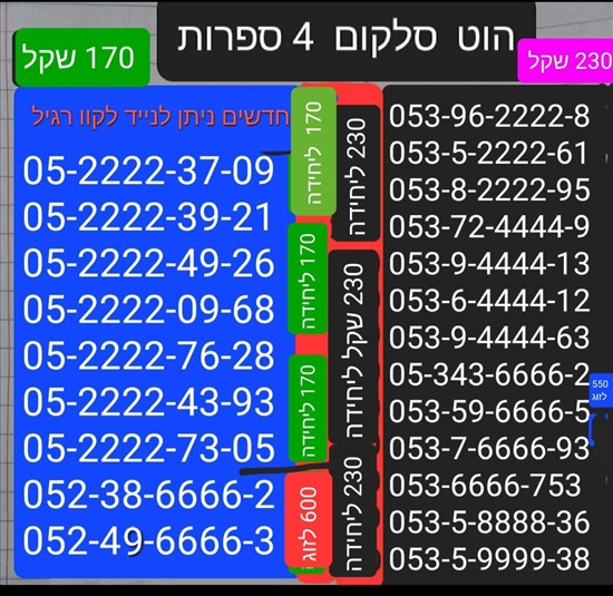 תמונה 9 ,מספרי זהב  למכירה בתל אביב סלולרי  מספרי זהב