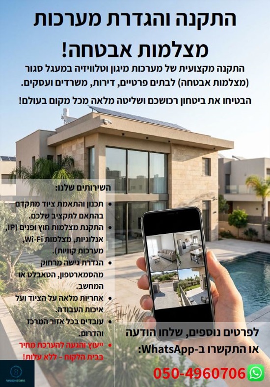 תמונה 1 ,התקנה והגדרת מערכות מצלמות למכירה ברחובות מיגון לבית ולעסק  טלוויזיה במעגל סגור