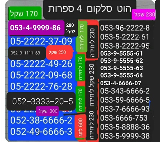 תמונה 5 ,מספרי זהב  למכירה בתל אביב סלולרי  מספרי זהב