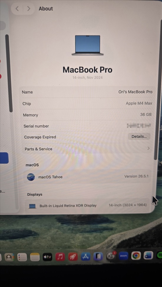 תמונה 3 ,Macbook Pro M4 36GB, 1TB למכירה בכפר סבא מחשבים וציוד נלווה  מקינטוש