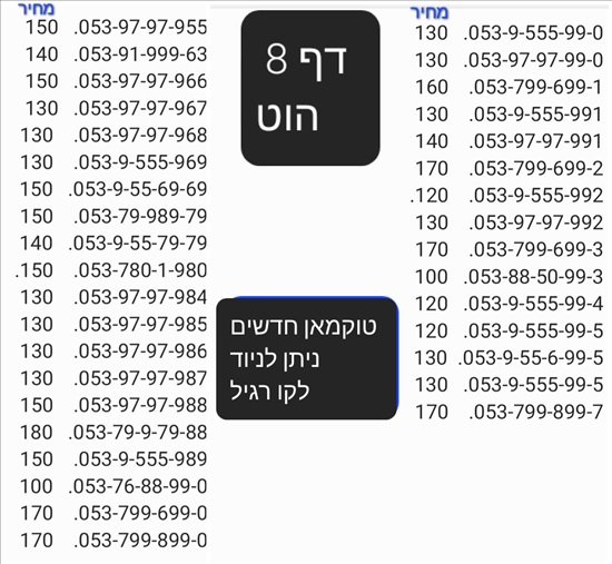 תמונה 12 ,מספרי זהב  למכירה בתל אביב סלולרי  מספרי זהב