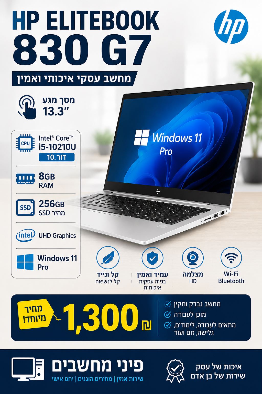 תמונה 1, HP EliteBook 830 G7 TOUCH למכירה בקרית ביאליק | מחשבים וציוד נלווה  מח...