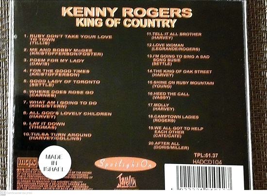 תמונה 2 ,Kenny Rogerers King of Country למכירה ברמת השרון מוסיקה וסרטים  cd