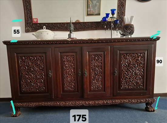תמונה 1 ,מזנון עץ מתאילנד עם גילופי פרחים למכירה בתל אביב ריהוט  ריהוט עתיק