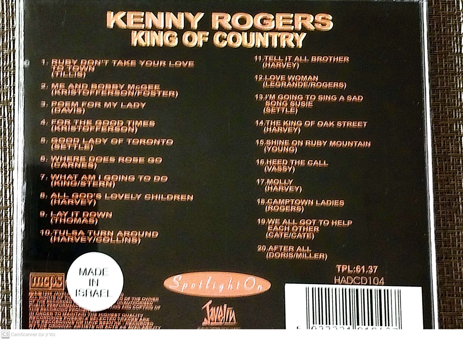 תמונה 2, Kenny Rogerers King of Country למכירה ברמת השרון | מוסיקה וסרטים  cd