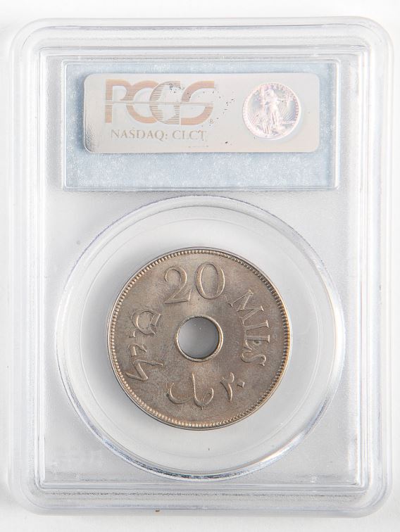 תמונה 2 ,פלשתינה 20 מיל 1927 PCGS MS 65 למכירה בחולון אספנות  מטבעות ושטרות